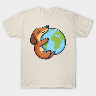 dachshund dog embracing the earth T-Shirt